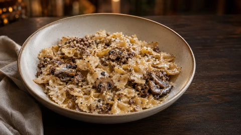 Pâtes farfalle crémeuses au bœuf et à la Truffe noire