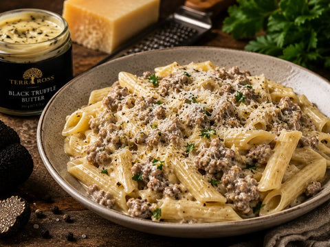 Pâtes crémeuses au veau haché et beurre à la Truffe noire