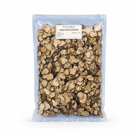 Tranches de truffe d'été séchées Tuber aestivum en vrac dans un sachet transparent