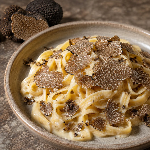 Truffe de Bourgogne surgelée – fines lamelles de Tuber uncinatum sur des pâtes crémeuses