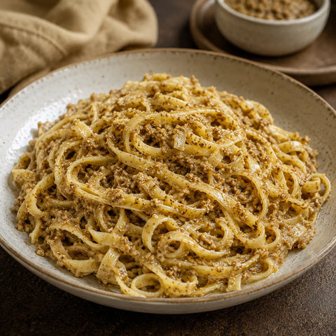 Sauce Tartufata blanche avec Tuber borchii incorporée à des pâtes chaudes